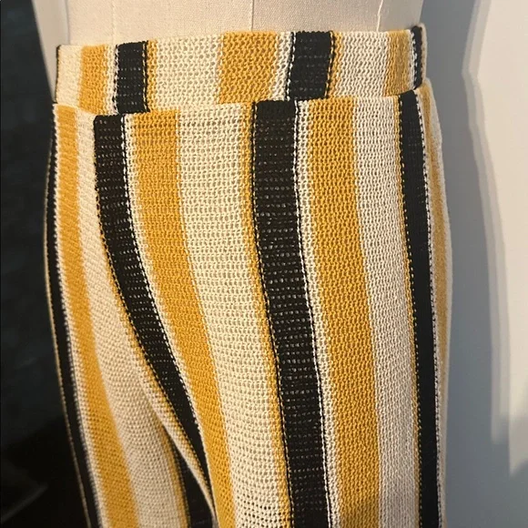 Zara women’s black yellow cream Striped knit L 31” inseam pants - Picture 7 of 13